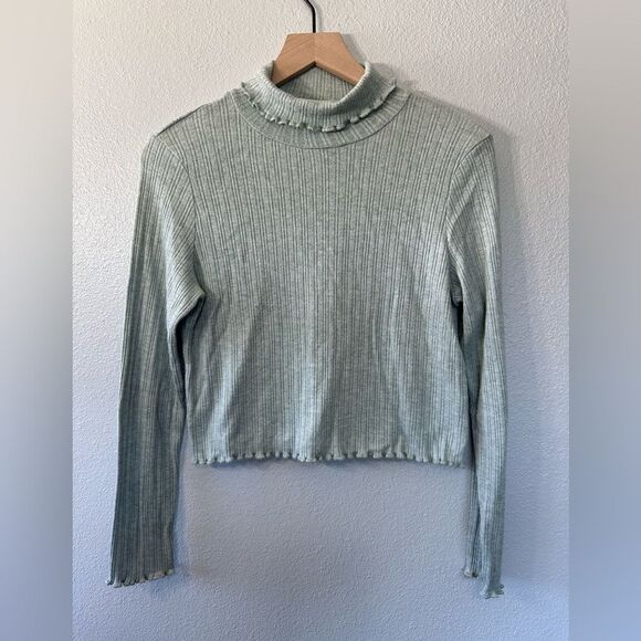MADEWELL Ribbed Long-Sleeve Turtleneck Crop Top Size L - Picture 2 of 10